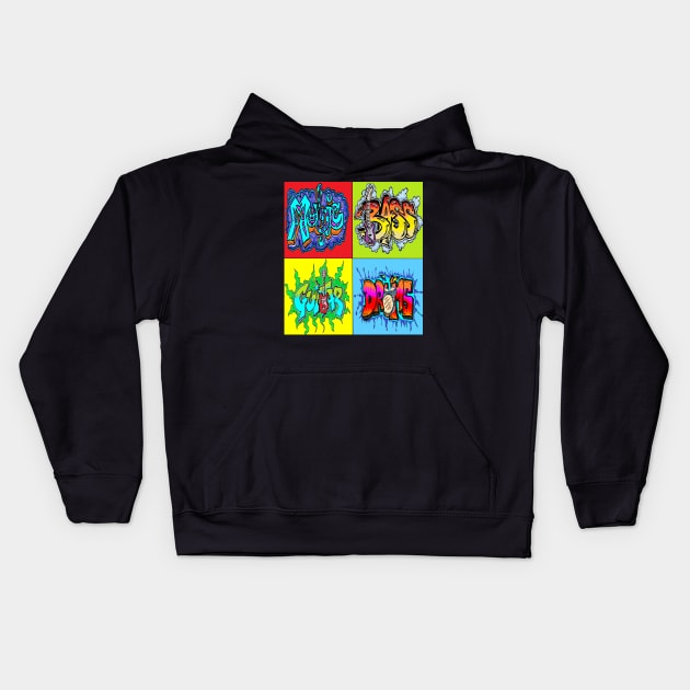 Graffiti Pop Art Music Bass Guitar Drums Kids Hoodie by LowEndGraphics